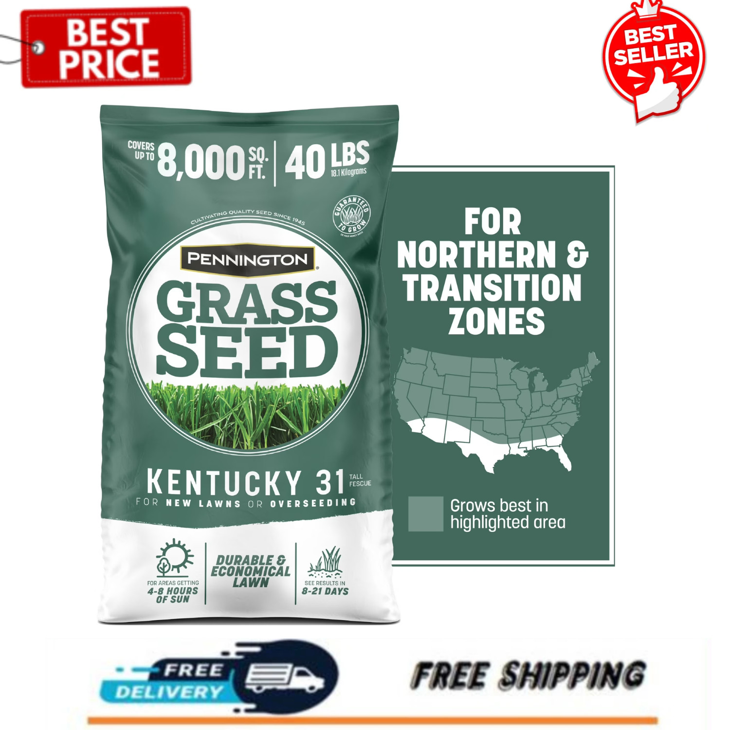 Hot Pennington Kentucky 31 Tall Fescue Grass Seed 40 lb Sun Shade Lawn Repair