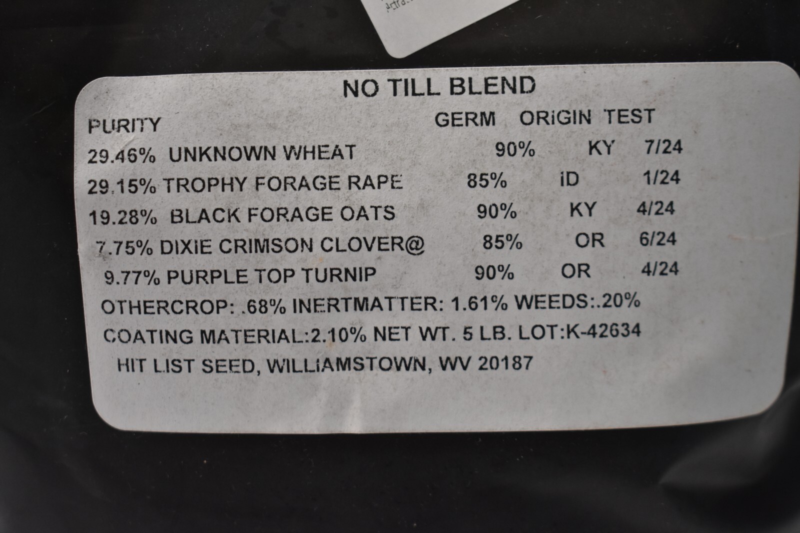 Hit List Seed No Till Food Plot Seeds For Deer Annual Mix 5 lbs Bag Clover Rye