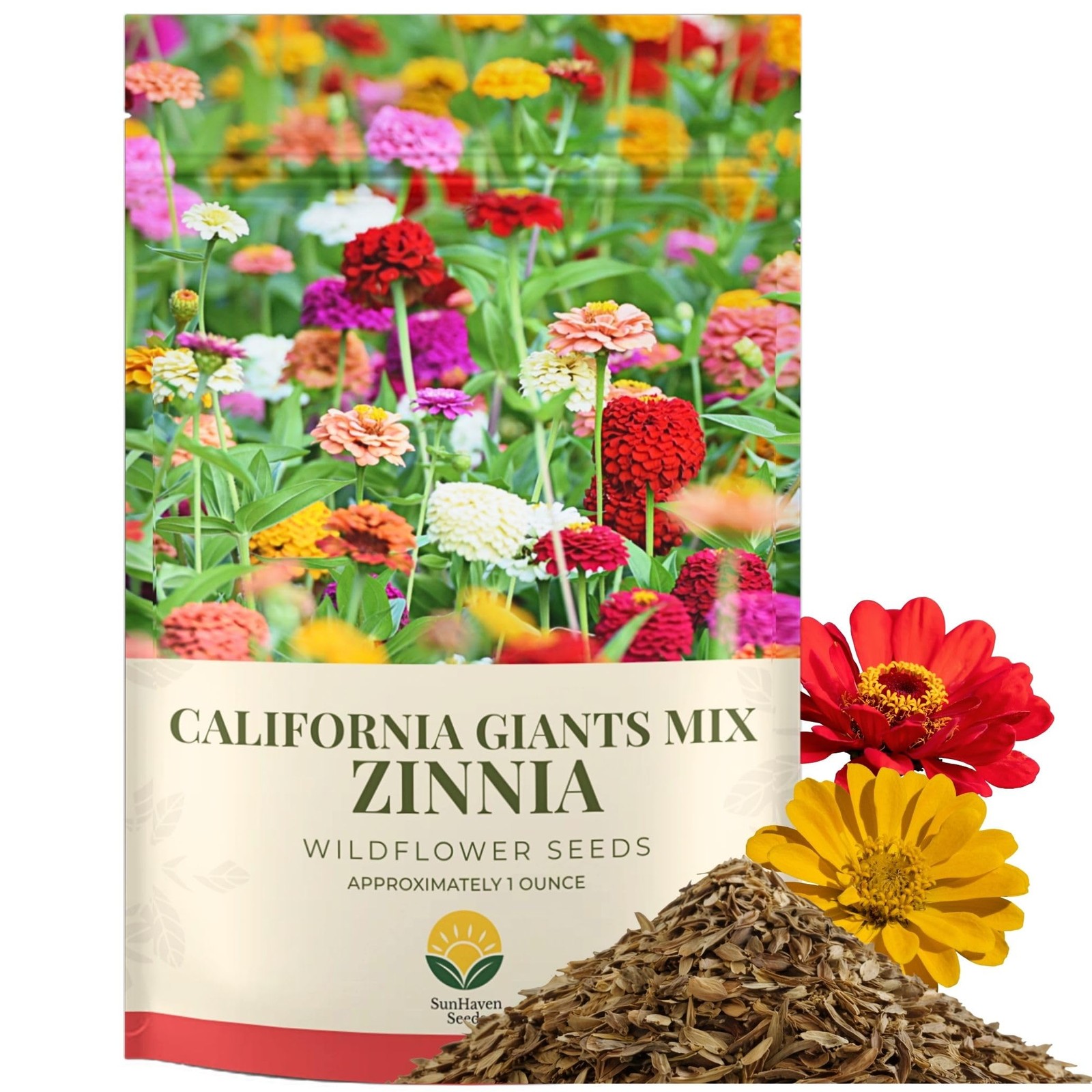 SunHaven Seeds Zinnia Seeds – California Giants Mix – 4,000+ Seeds – 1 oz Bul…