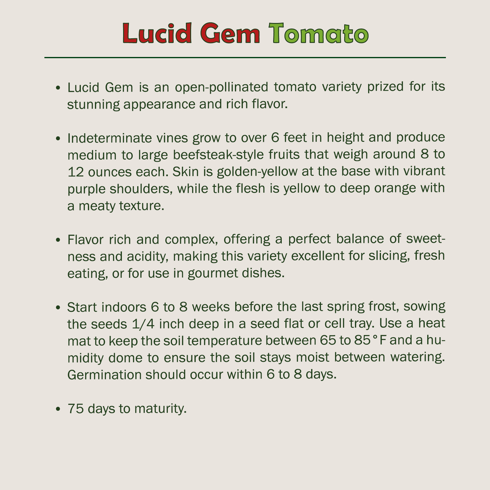 10 Lucid Gem Tomato Seeds, Organic, Open-Pollinated, Non-GMO, Genuine USA