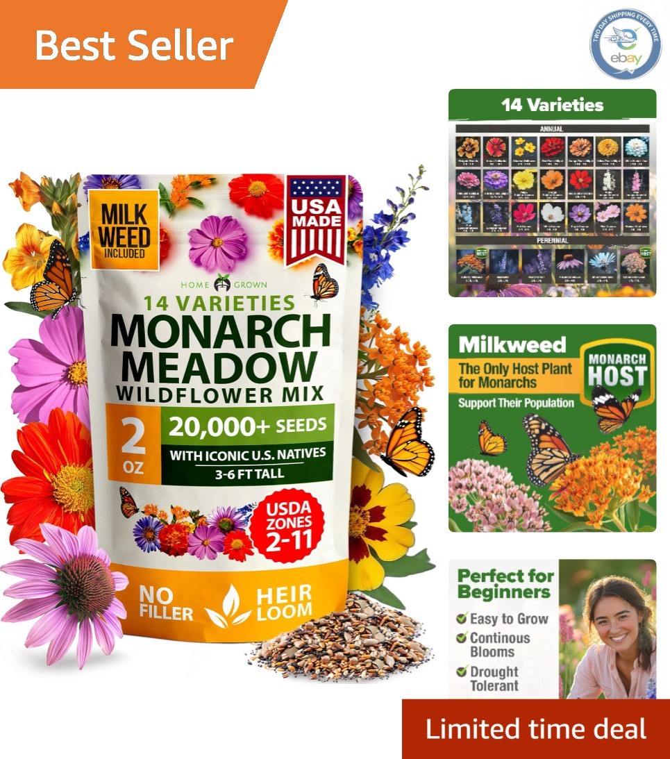 Spring-Summer Blooming Monarch Wildflower Seeds – 20000 Non-GMO Seeds for Beauty