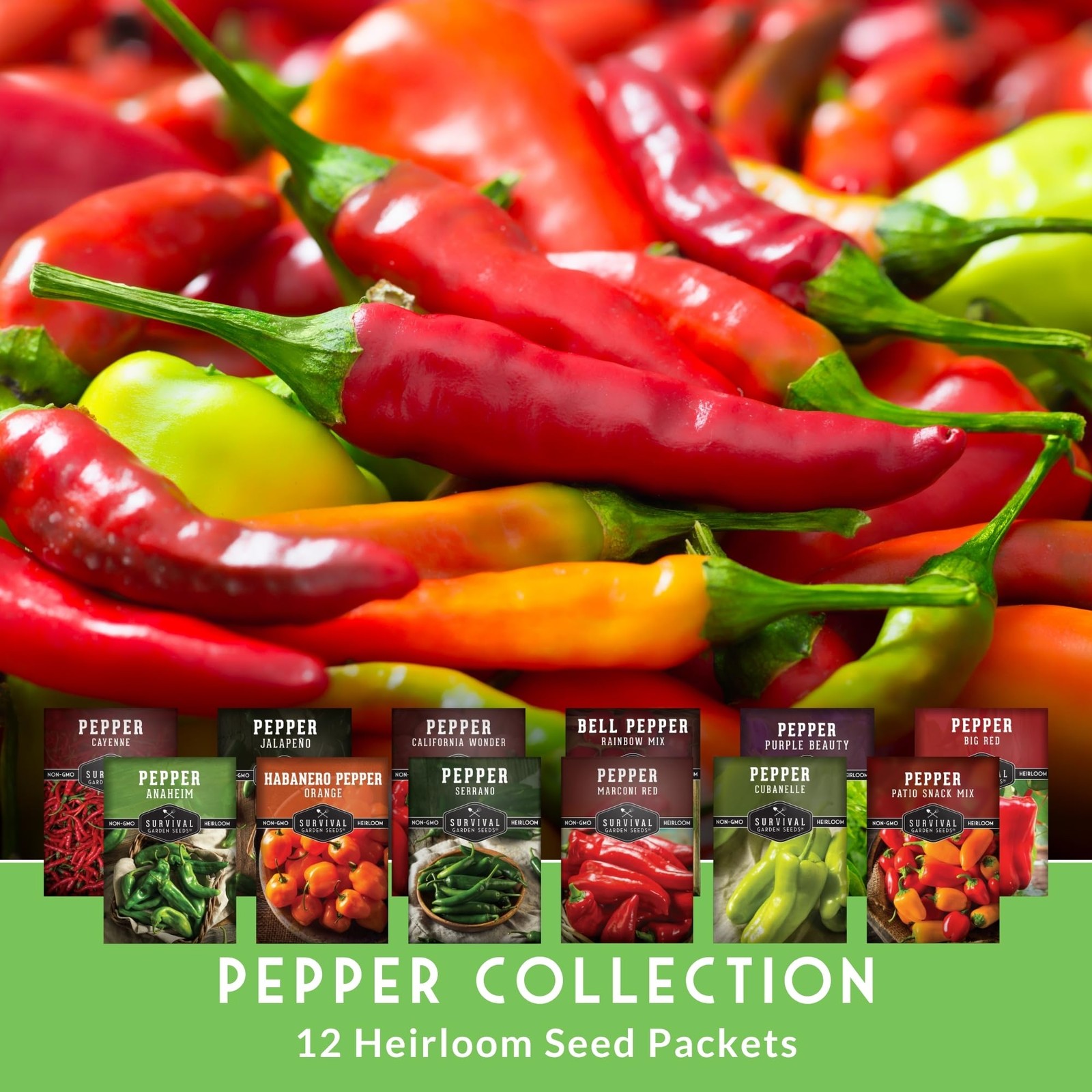 Pepper Seeds for Planting – 12 Variety Pack | Jalapeño, Serrano, Cayenne, Bel…