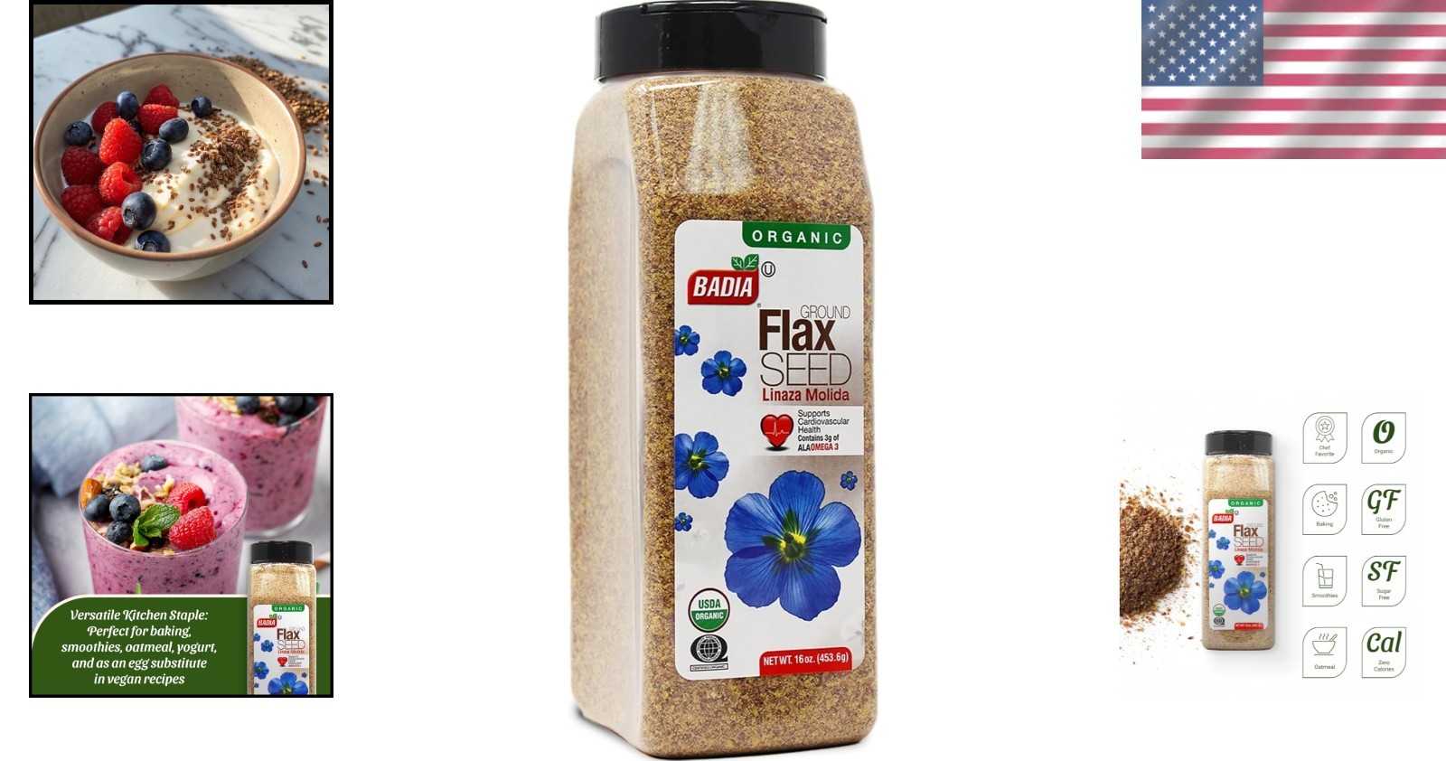 Organic Ground Flax Seed 16 Ounce High Fiber Superfood for Baking and Smoothies
