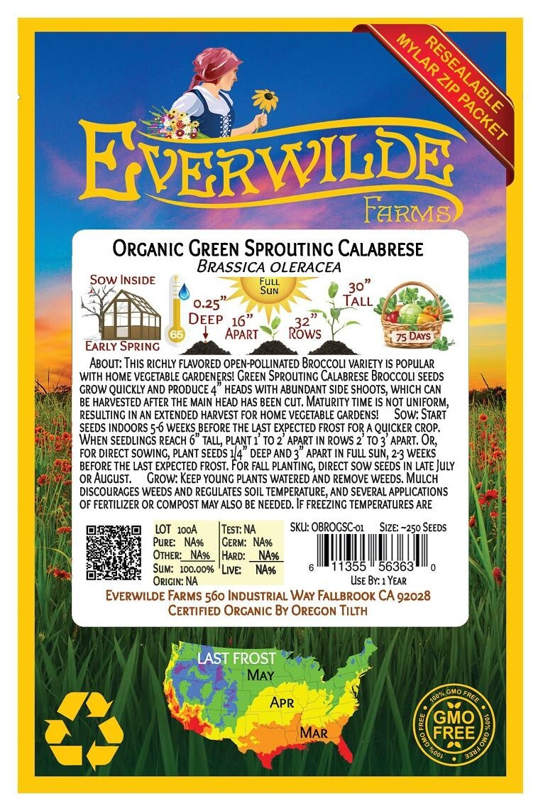 250 Organic Green Sprouting Calabrese Broccoli Seeds – Everwilde Farms Mylar