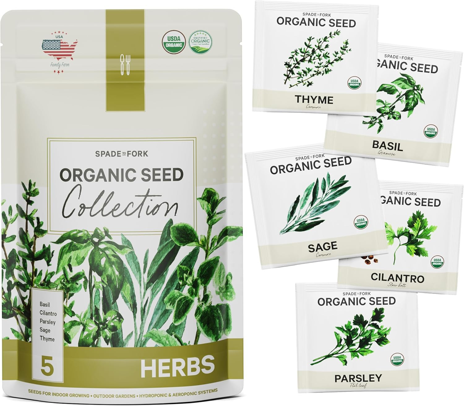 5 Certified Organic Herb Variety Pack (4X More) 2,800+ Non GMO for Planting In