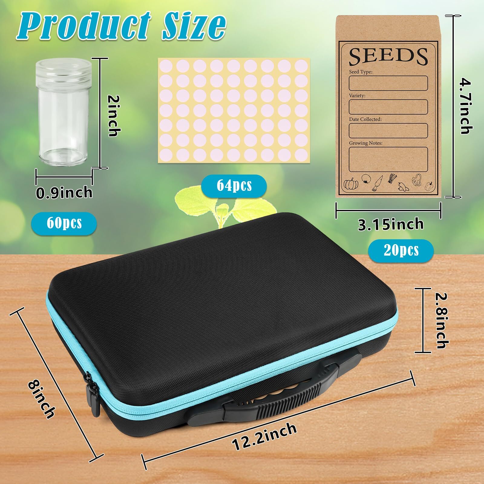 60 Slots Seed Storage Organizer Box with Zipper Bag for Flower Plants Garden