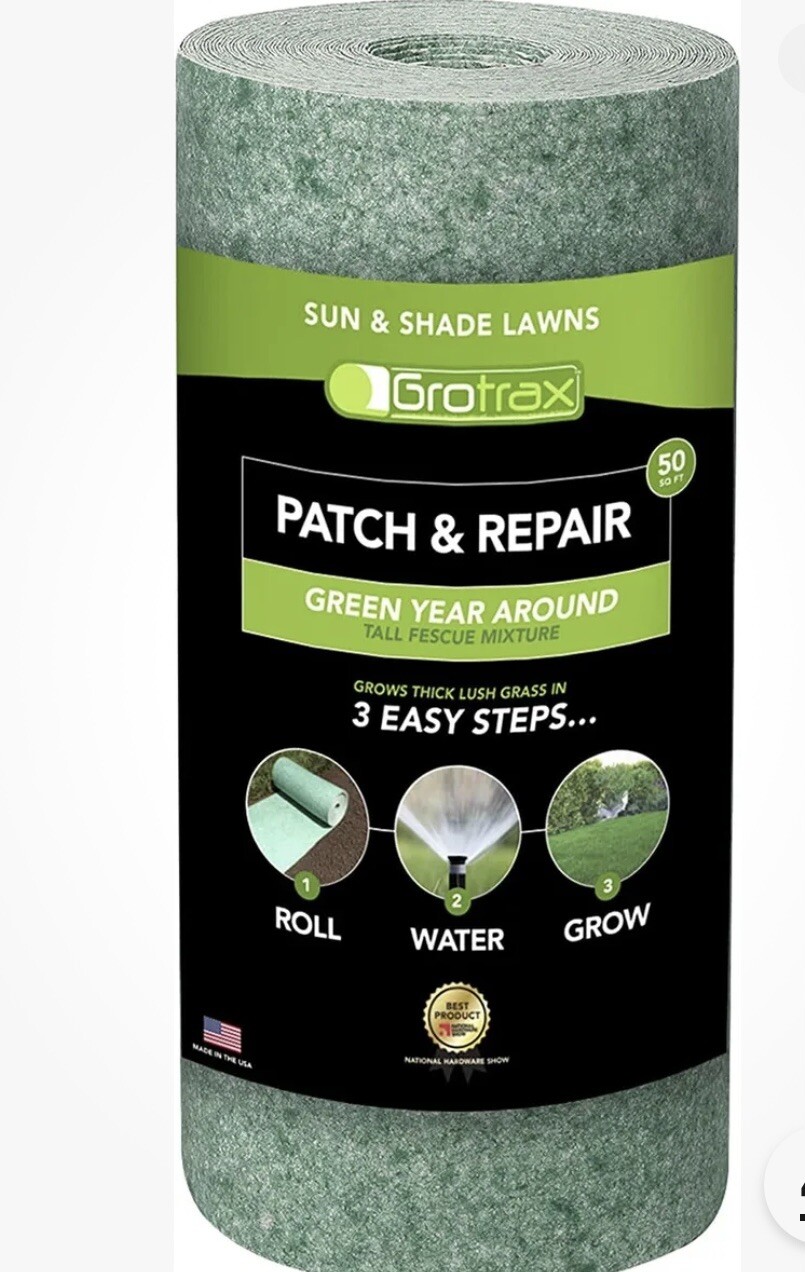 GrowTrax Biodegradable Grass Seed Mat, Year Round Green – 50 SqFt Quick Fix Roll