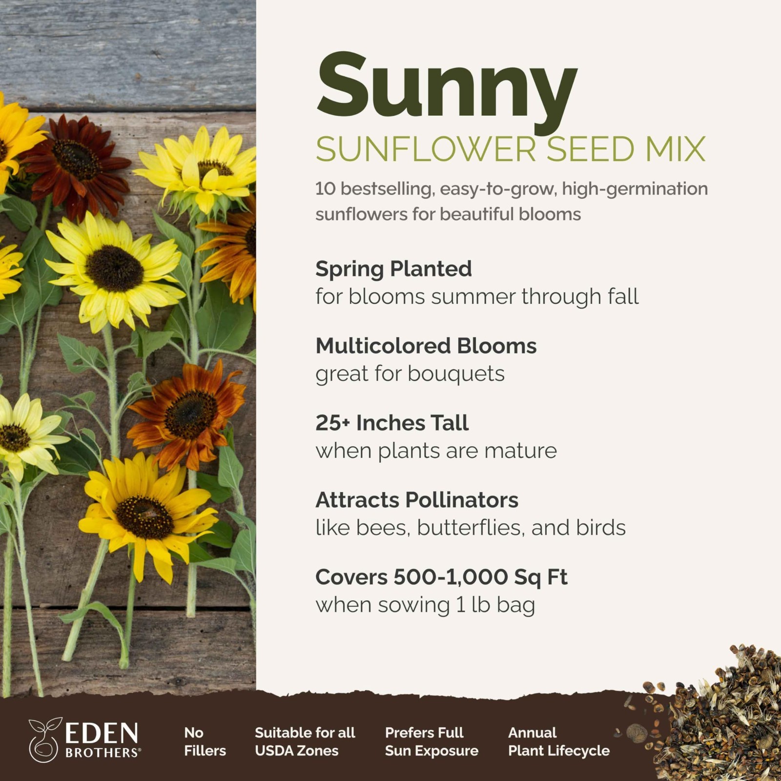 Mixed Flower Seeds for Planting – 1 lb, 480,000+ Seeds, Attracts Pollinators, Sp