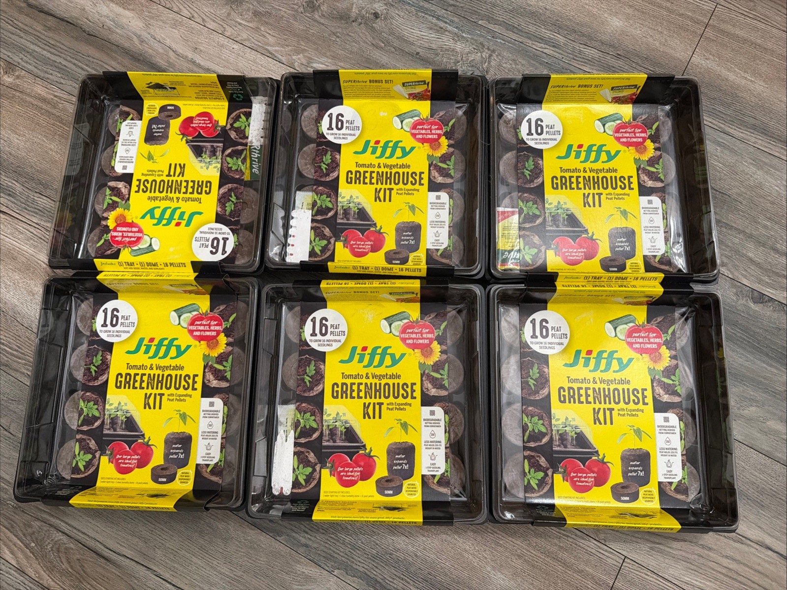Jiffy Greenhouse Kit Vegetable & Tomato With 16 Expanding Peat Pellets Lot Of 6
