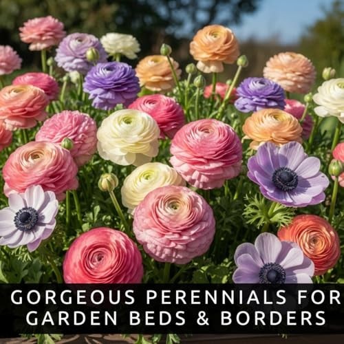 50 Premium Pastel Ranunculus & Anemone Bulbs Mix – Easy Grow Perennials for Gard