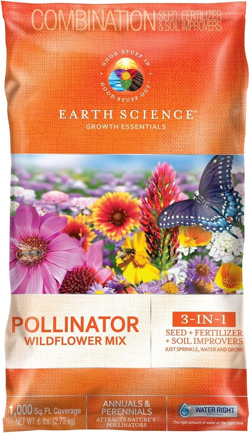 3-in-1 Wildflower Mix – 6lb of Seeds, Food & Soil conditioner for Pollinators