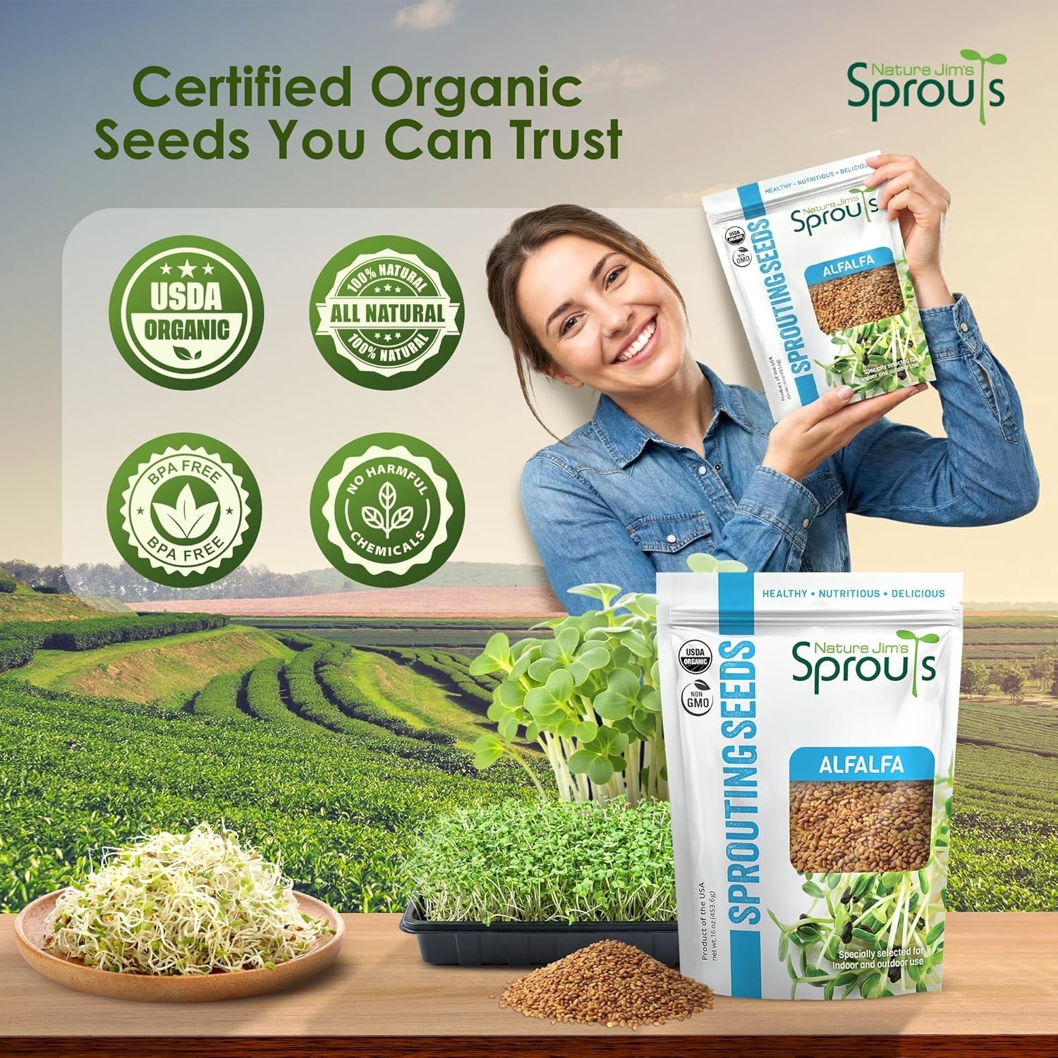 Alfalfa Seeds – Non-GMO Organic Sprout Growing Kit for Planting – Resealable…