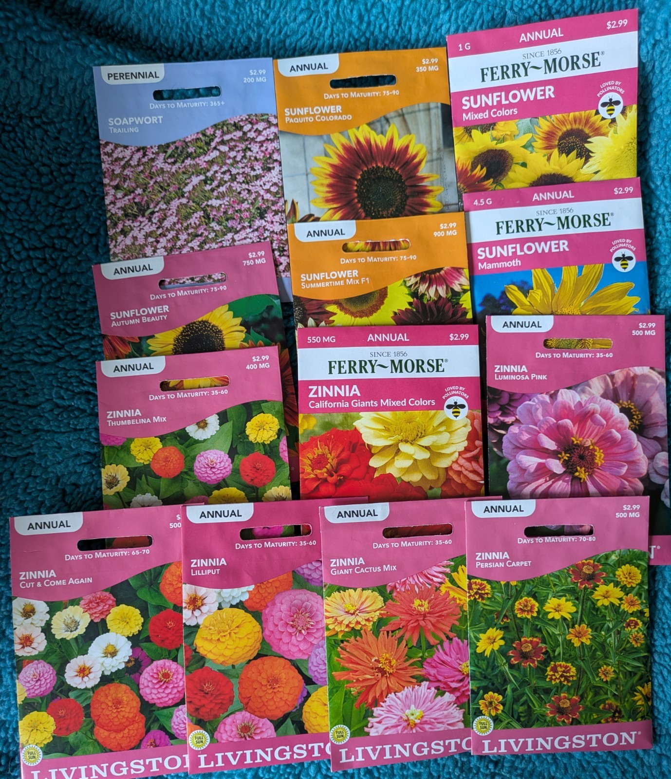 73 Flower Seed Packs Zinnia, Marigold, Calendula, Butterfly, Aster, Daisy +more