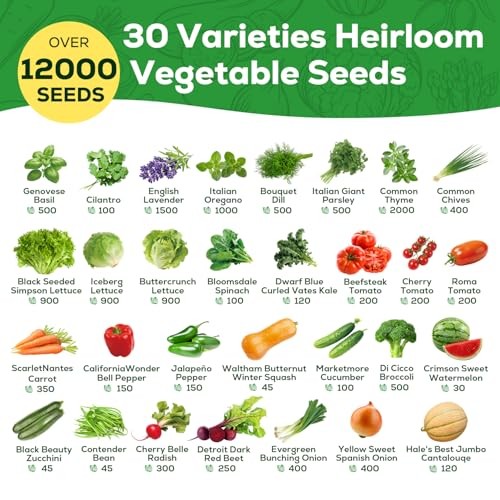 30 Heirloom Vegetable Seeds for Planting, 12,000+ Garden Seeds