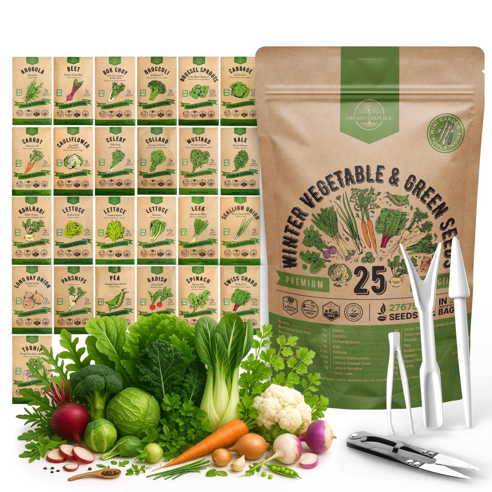 25 Winter Vegetable & Green Seeds Variety Pack for Outdoors & Indoor Home Gar…
