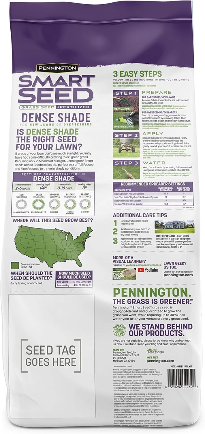 7 lb Pennington Smart Seed Dense Shade Grass Mix – Eco-Friendly for Low Light