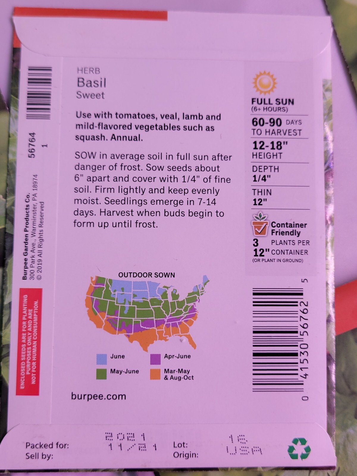 Burpee Herb Seed Assortment 1 (2021) New Sealed Inventory Guaranteed to Sprout