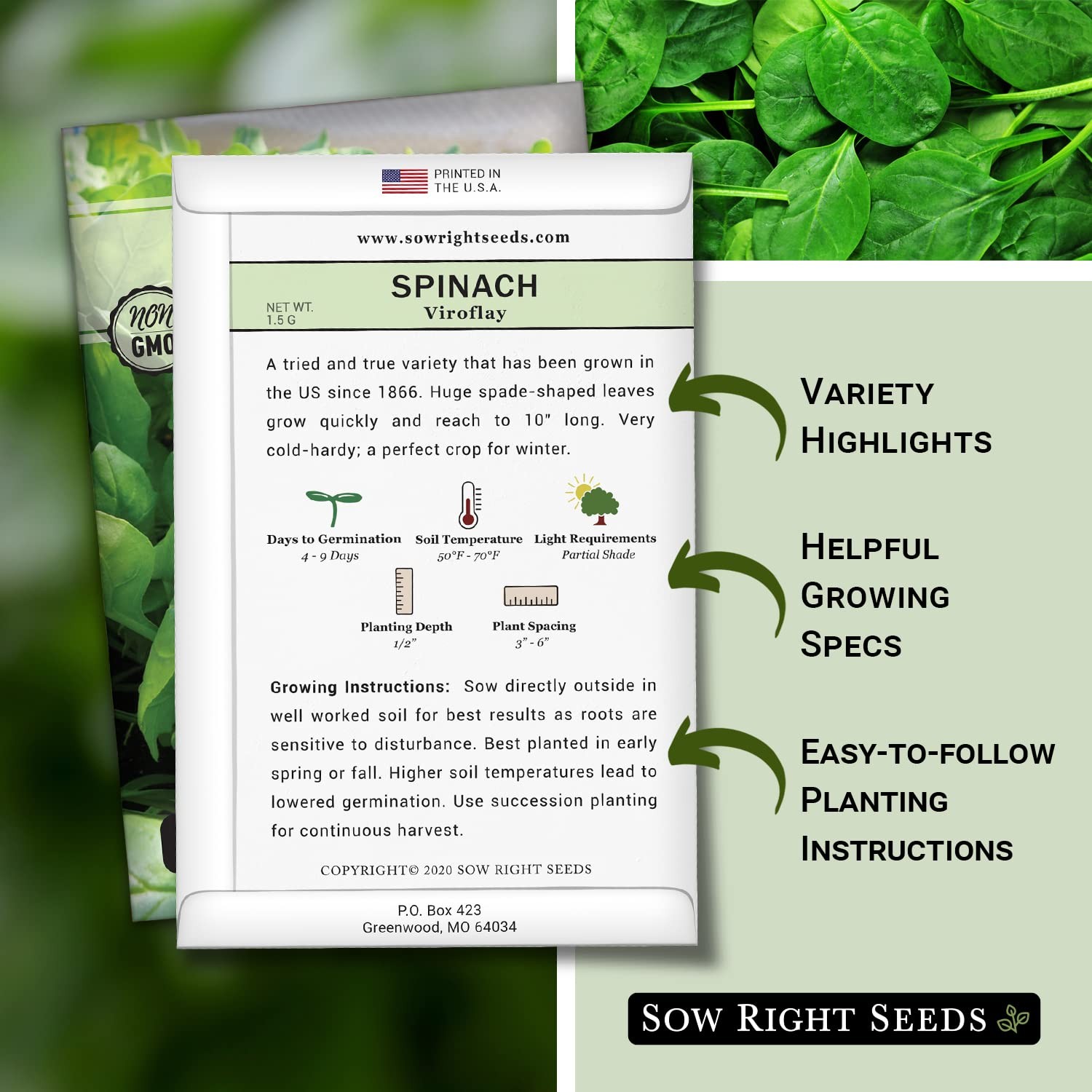 Viroflay Spinach Seeds – Non-GMO Heirloom for Hydroponic Vegetable Gardens