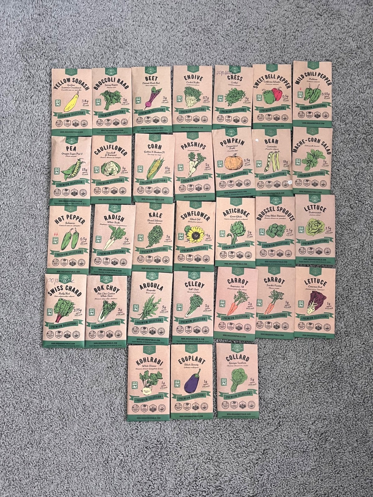 Organo Republic ,31 Mixed Vegetable Seed Packets with instuction on the back