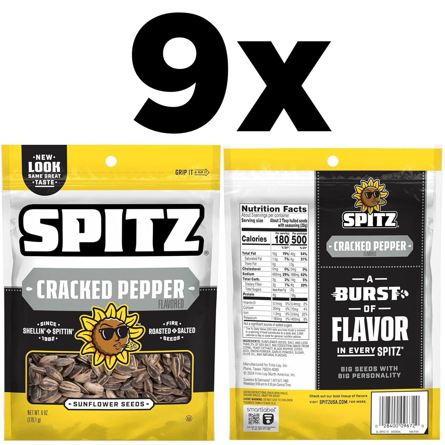 Sunflower Seeds, Cracked Pepper, 6 Ounce (Pack of 9)