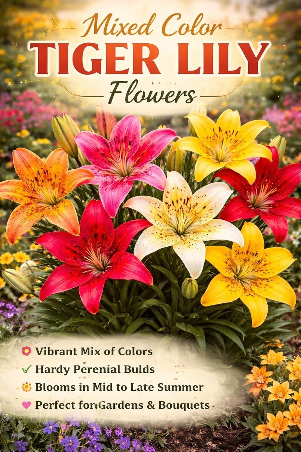 Mixed Color Tiger Lily Bulbs-Vibrant Blend of Orange, Yellow, Red, Pink, White 3