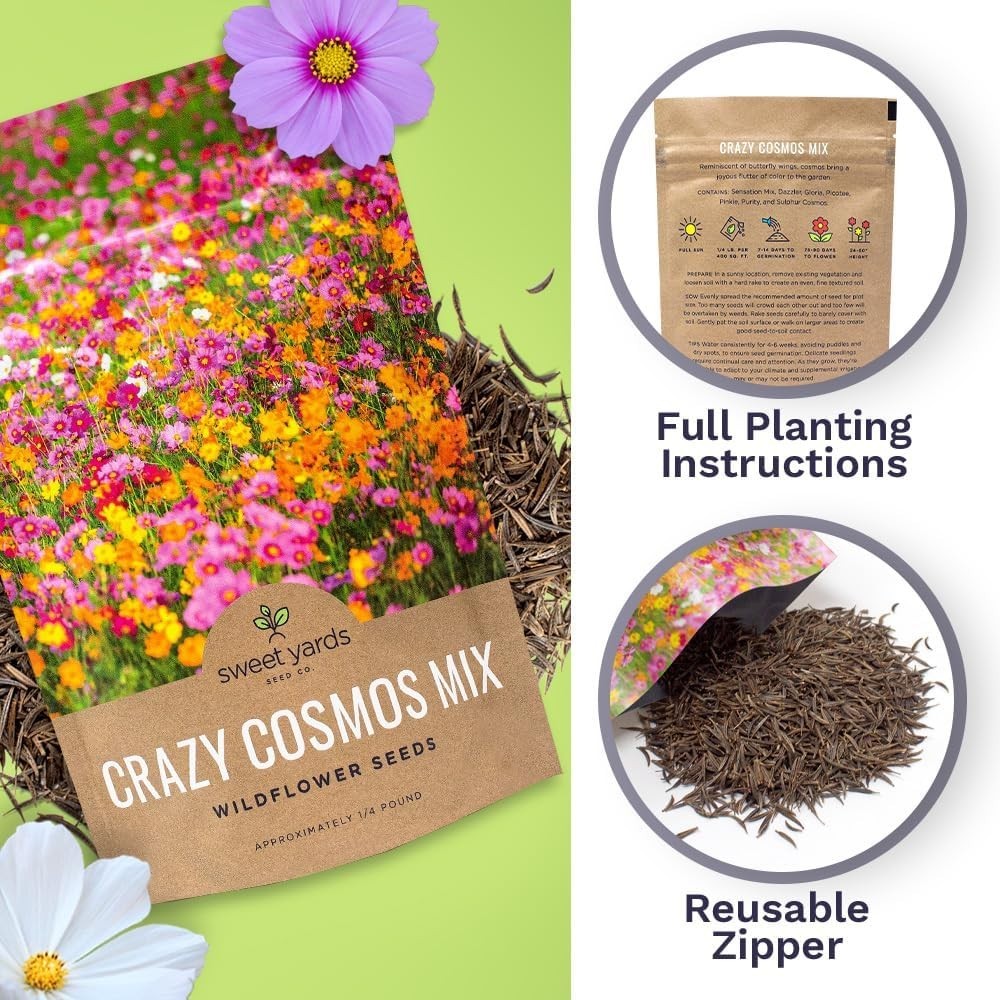 Cosmos Seeds Wildflower Mixture – Bulk Quarter Pound Bag – Over 20,000 Seeds …