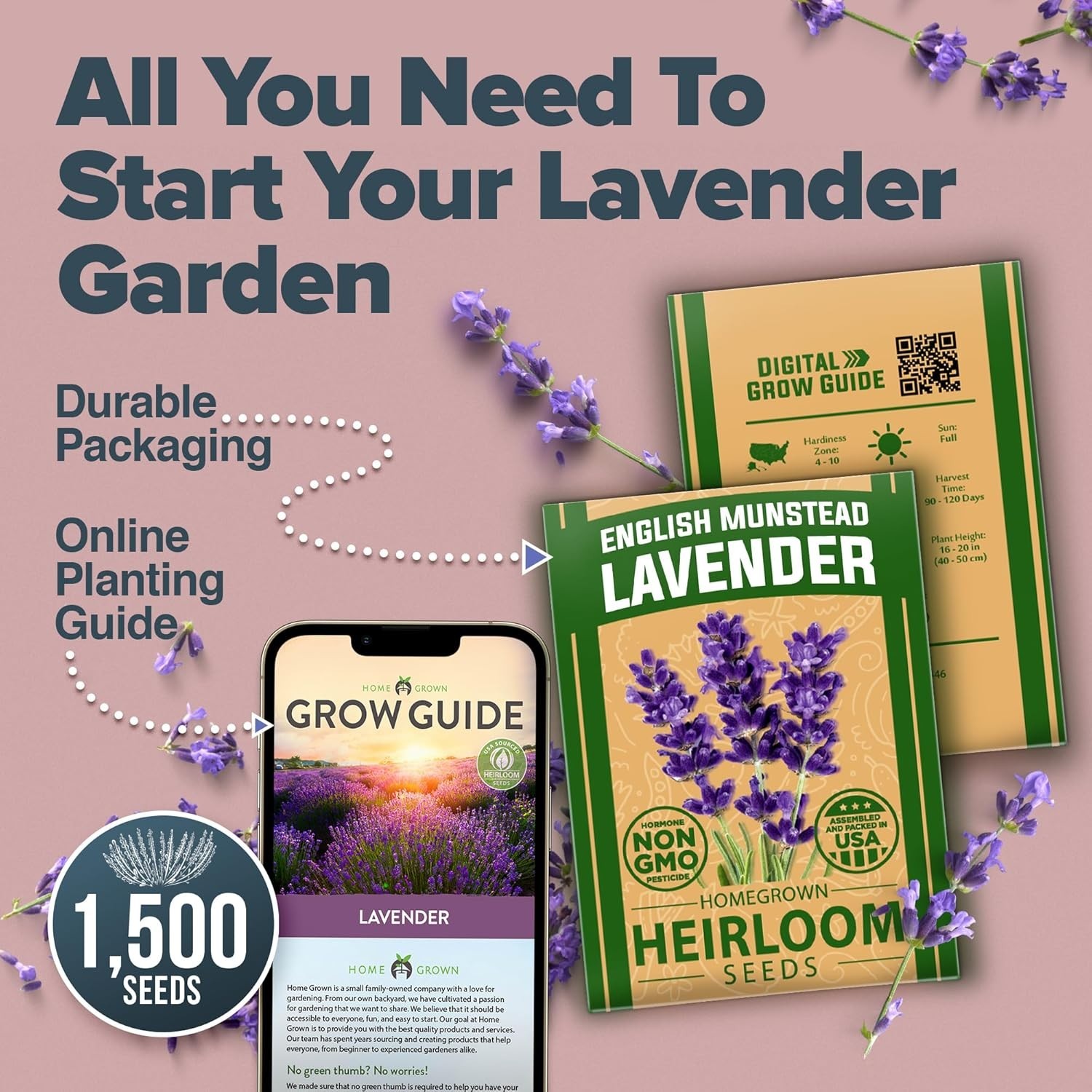 Low Maintenance Non-GMO Lavender Seeds – 1,500+ Blooms for Any Skill Level