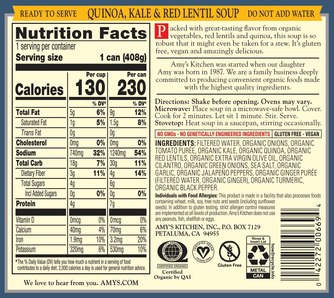 Soup, Vegan, Gluten , Organic Kale, Quinoa and Red Lentil, 14.4 Ounce (Pack o…