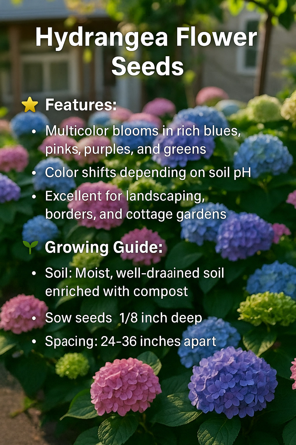 35 Mixed Color Hydrangea Seeds Vibrant Blooms in Blue, Pink & Purple for Garden