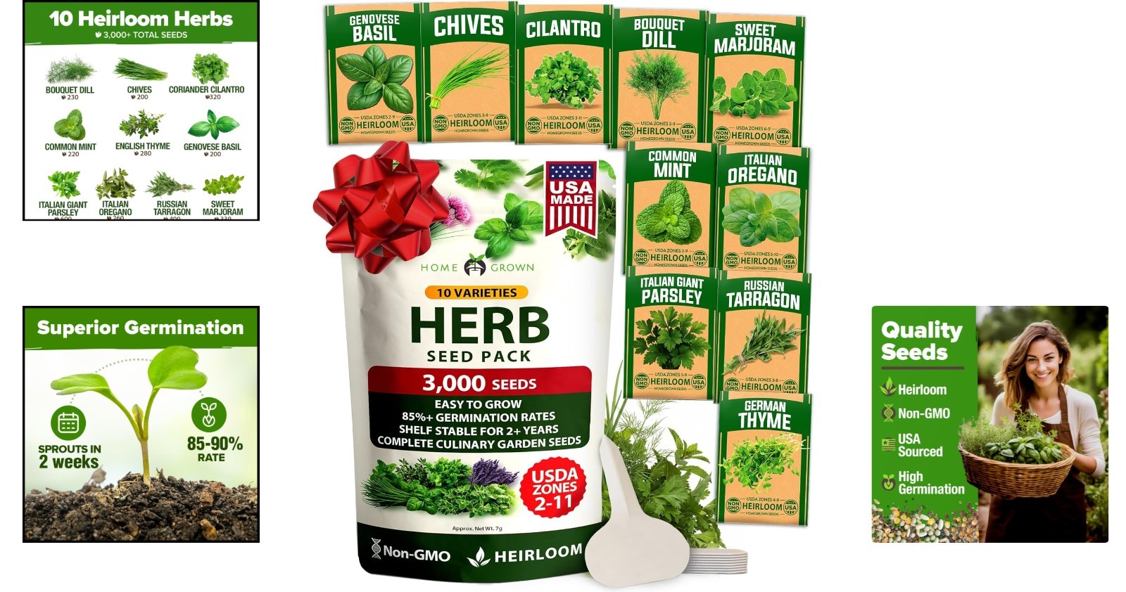 Complete Herb Garden Kit | 10 Culinary Herb Seeds with Grow Guide – Perfect Gift