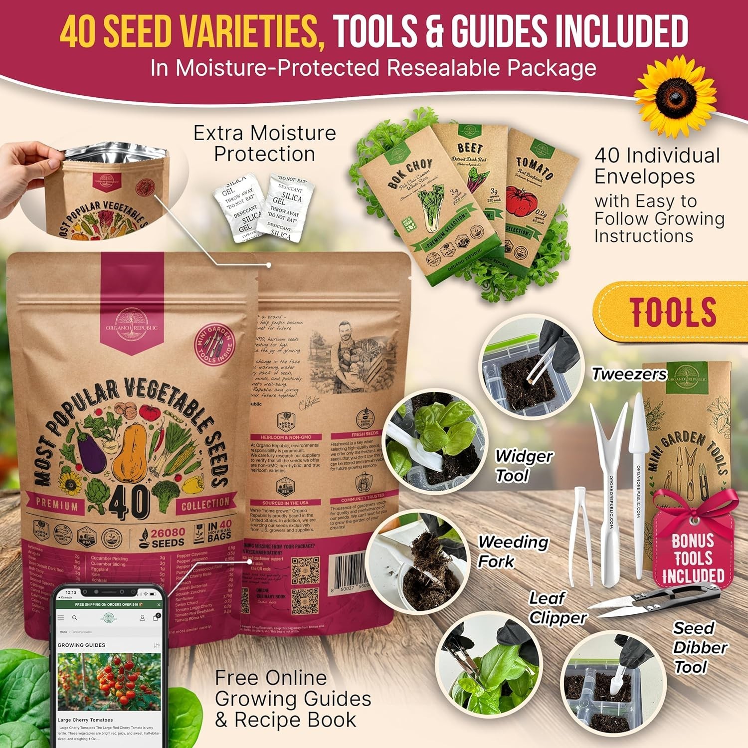 Heirloom Vegetable Seeds Pack with 40 Varieties for Home Garden Enthusiasts