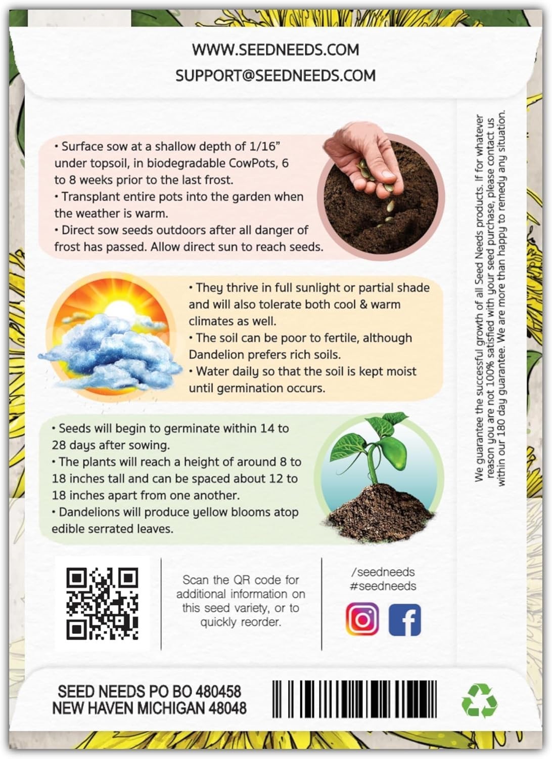 Dandelion Seeds for Planting – Heirloom, Non-GMO & Pet-Friendly Greens – 1 Pack