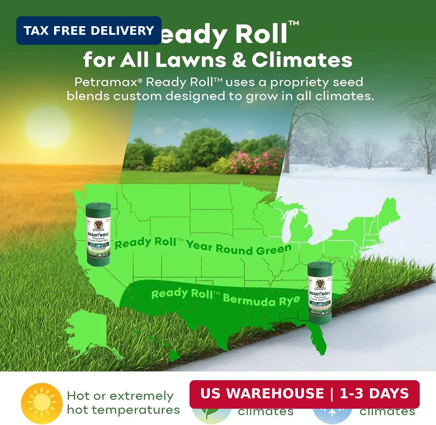 PetraMax Bermuda Grass Seed Rolls for Southern Lawns – Biodegradable Roll Out Gr