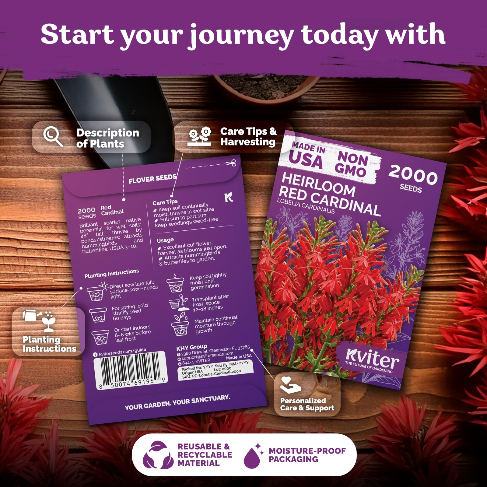 KVITER 2000 Red Cardinal Flower Seeds (Lobelia cardinalis)