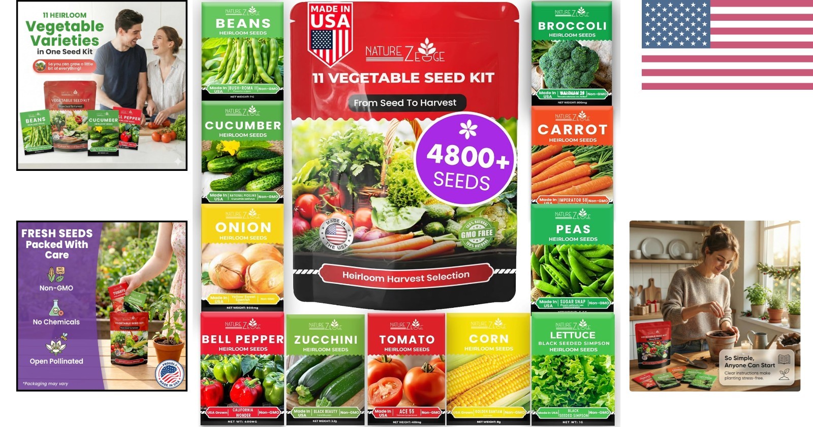 11 Heirloom Vegetable Seeds Variety Pack – 4800 Count Survival Garden Kit