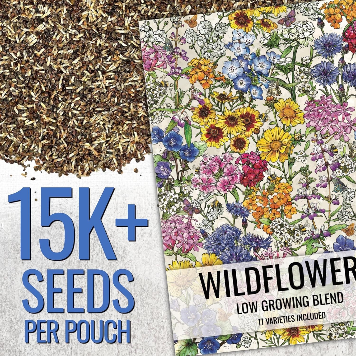 1 Ounce Heirloom Wildflower Seeds Blend | 17 Varieties for Butterfly Gardens
