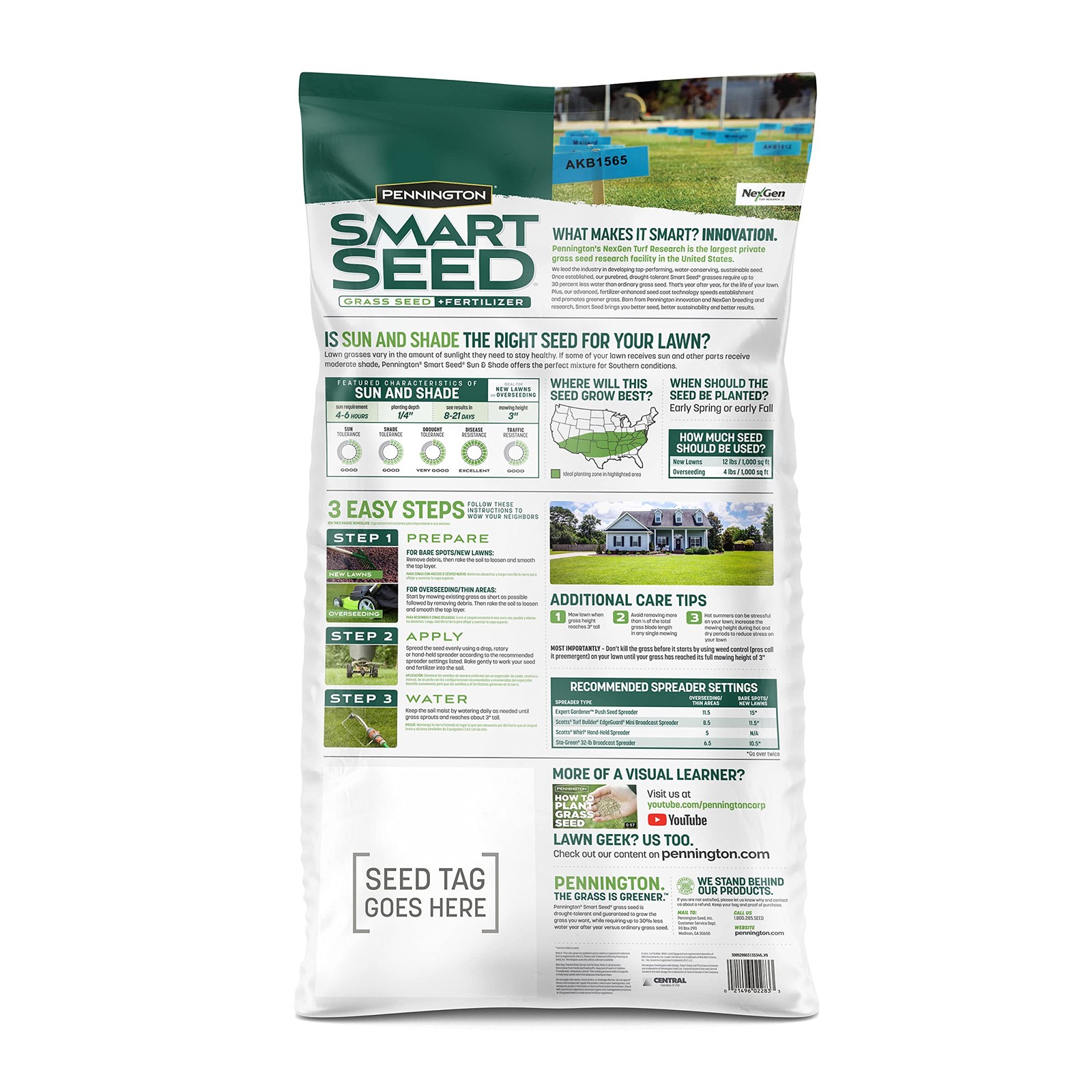 Smart Seed Sun and Shade Tall Fescue Grass Seed Mix for Southern Lawns 20 lb