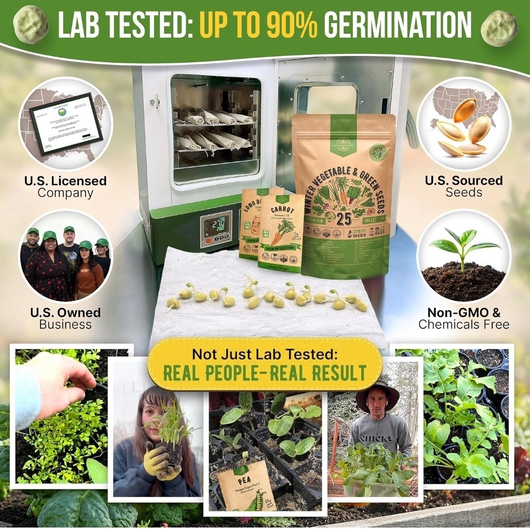Organo Republic 25 Winter Vegetable & Green Seeds Variety Pack for Outdoors &…