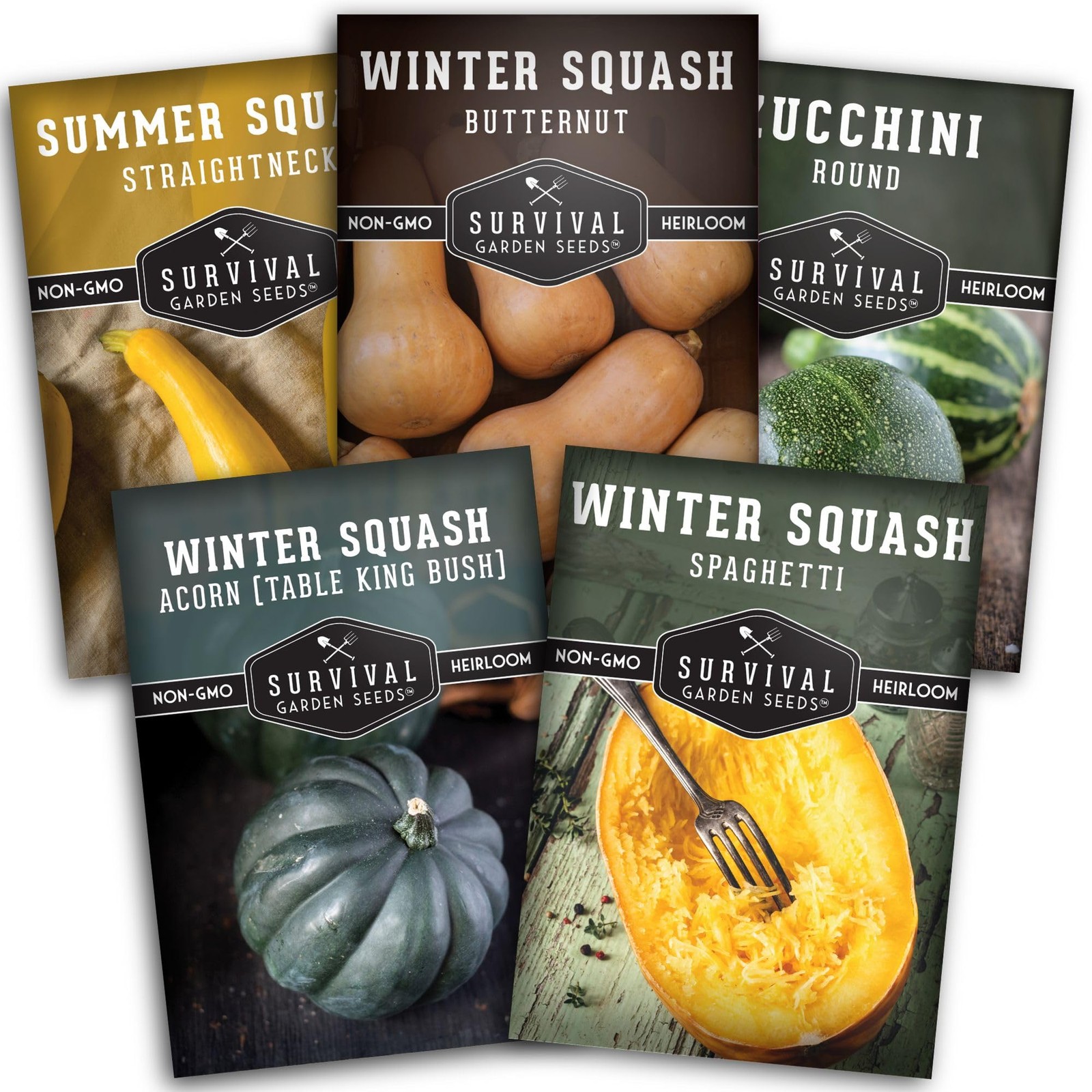Squash Seed Collection to Plant – 5 Packs of Summer & Winter Squash – Round Z…