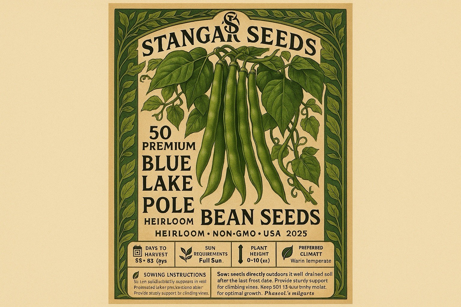 Blue Lake FM1k Green Bean (Pole) Seeds – For 2026 Planting Non-GMO Stringless