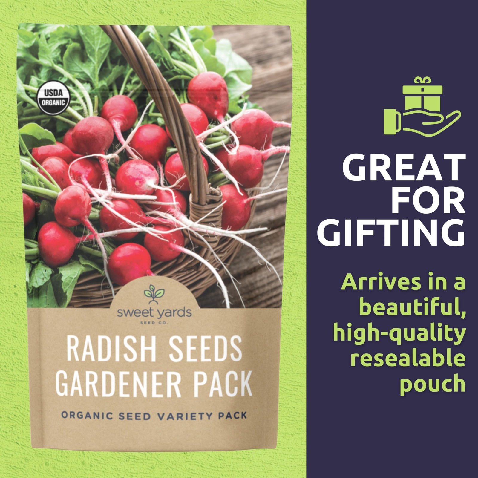 Organic Radish Seeds Variety Pack 5 NonGMO Packs for Indoor & Outdoor Use