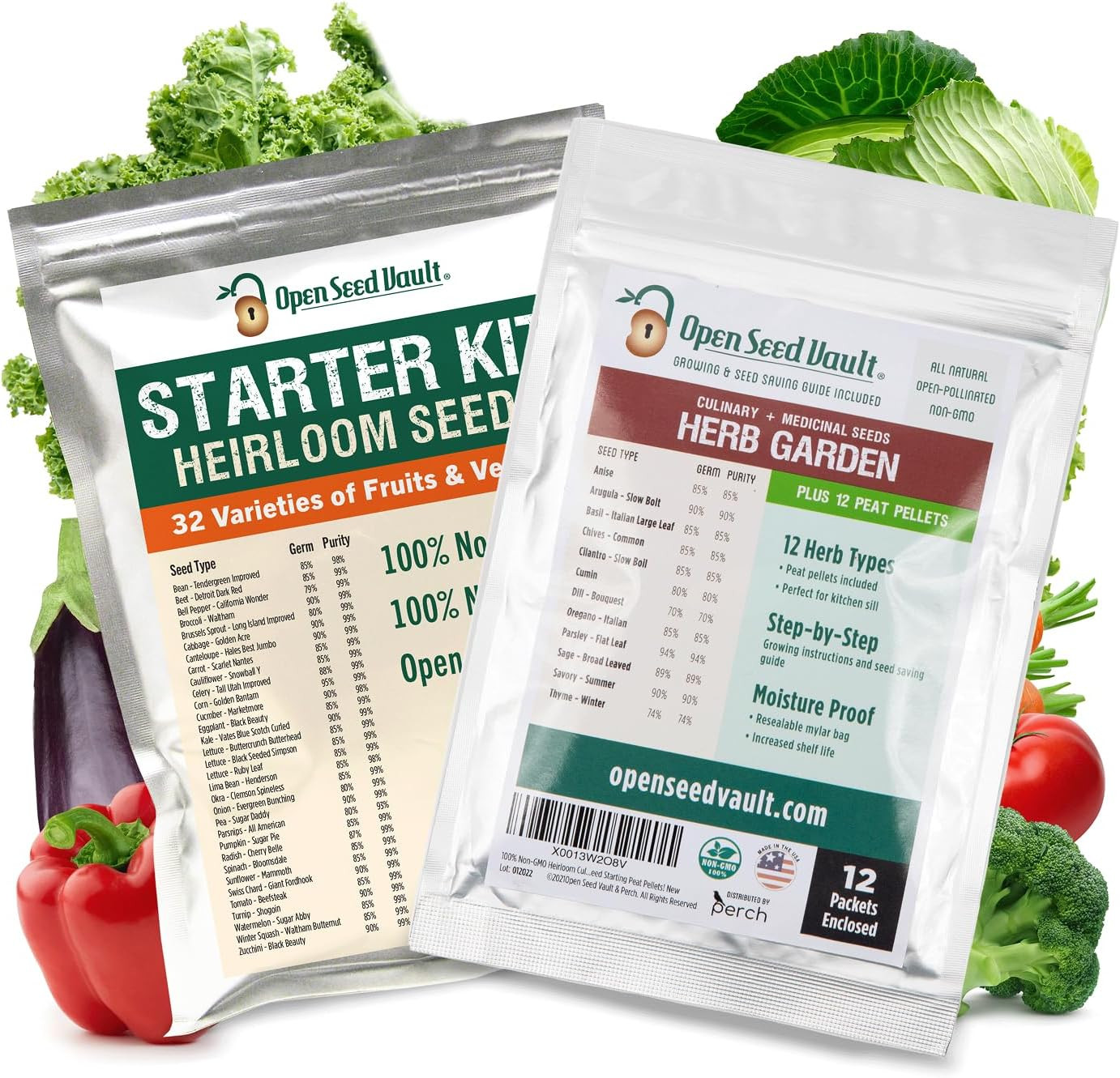 | 44 Heirloom Seed Types Variety Pack Bundle | 2026 Season | Non GMO Herbs, Vege