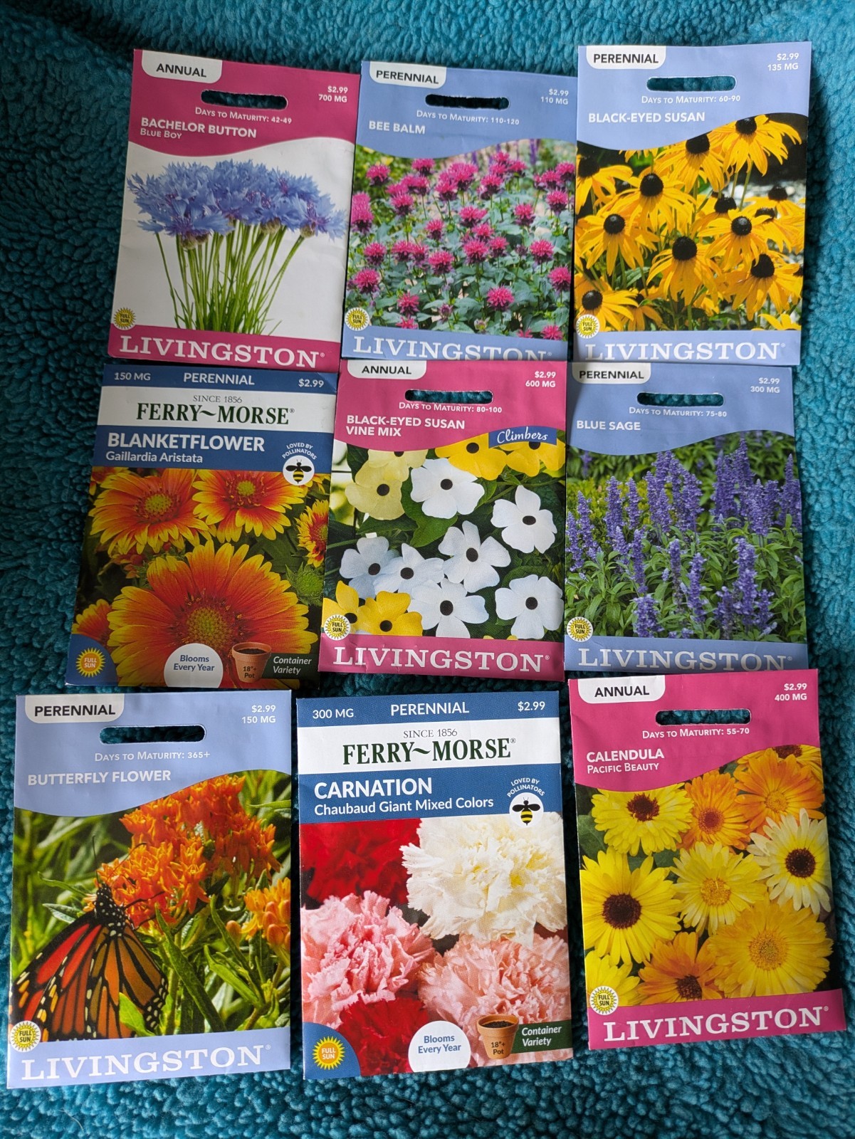73 Flower Seed Packs Zinnia, Marigold, Calendula, Butterfly, Aster, Daisy +more
