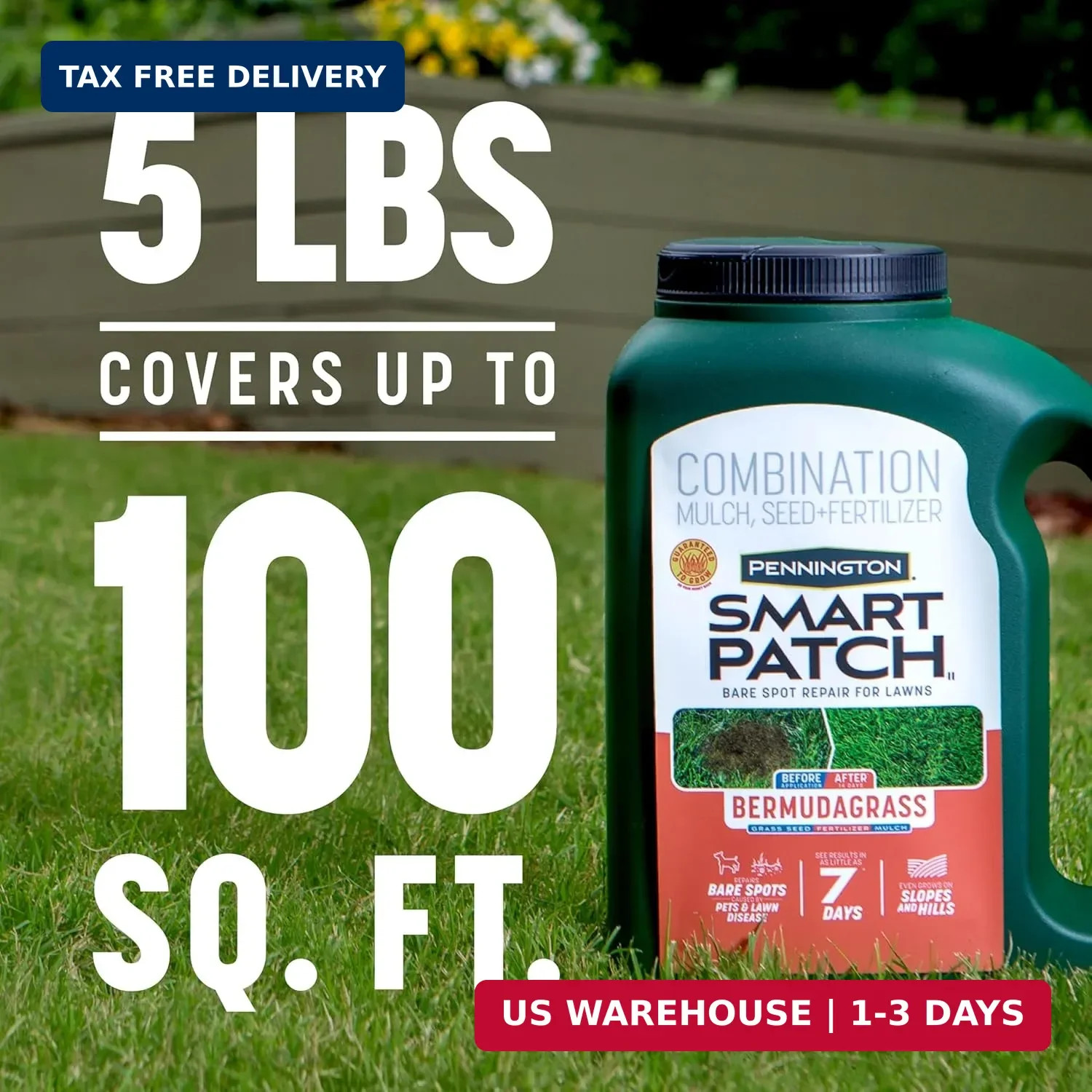 Pennington Smart Patch Bermudagrass 5lb 100 sq. ft. Grass Seed Bare Spot Repair
