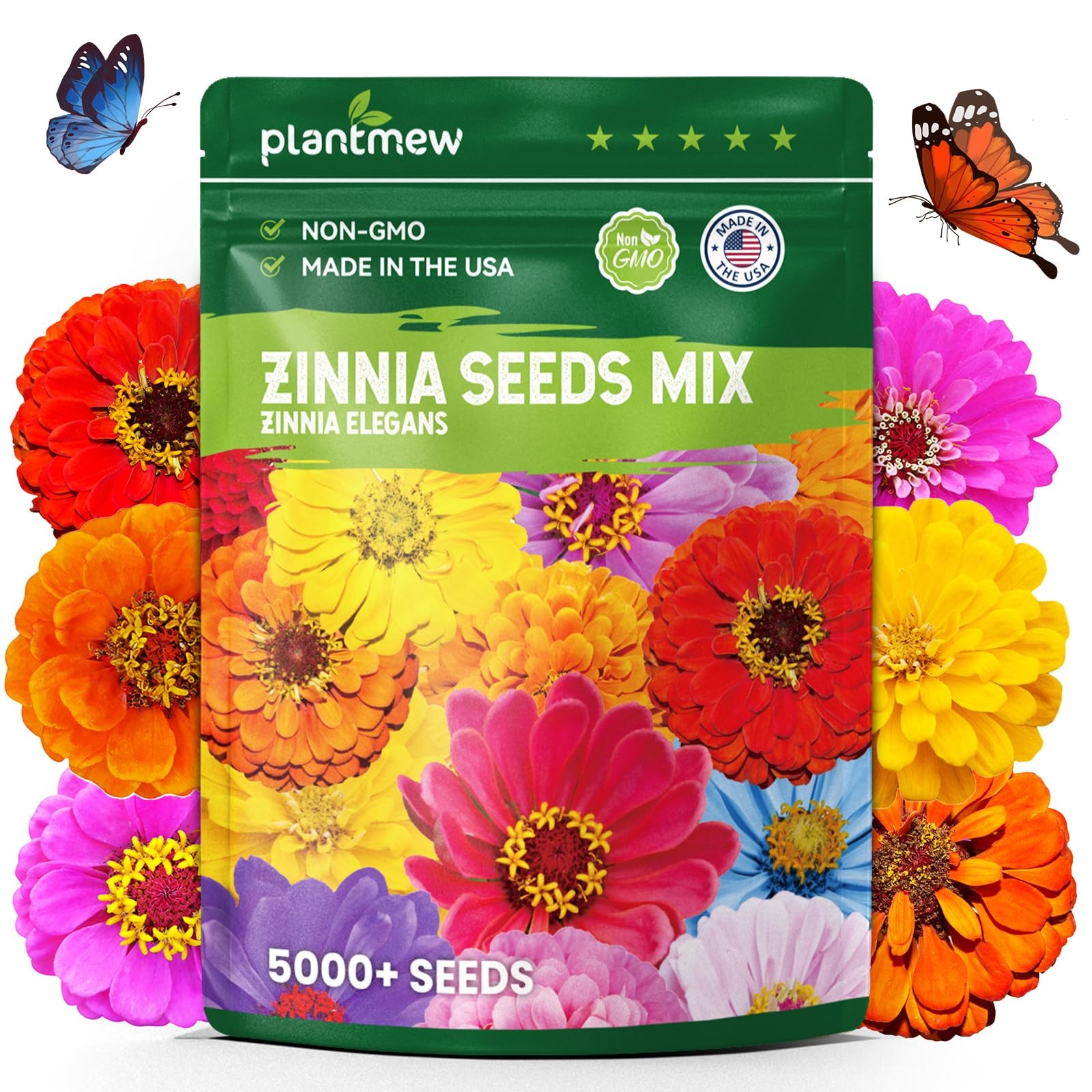 PLANTMEW 5000+ Zinnia Seeds Flower for 2026 1.5 Ounce Pouch, Colorful