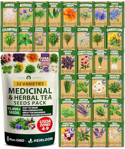 Herb Seeds 32 Medicinal Herbs and Tea Variety Pack – Annual & Perennial Herb