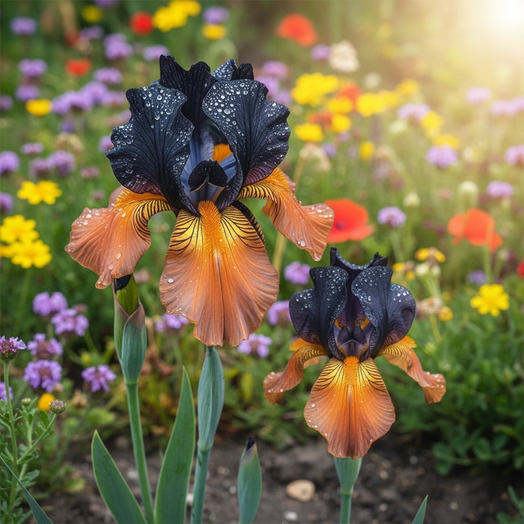 50 Bearded Iris Seeds – Black and Bronze Ruffled Iris Flowers