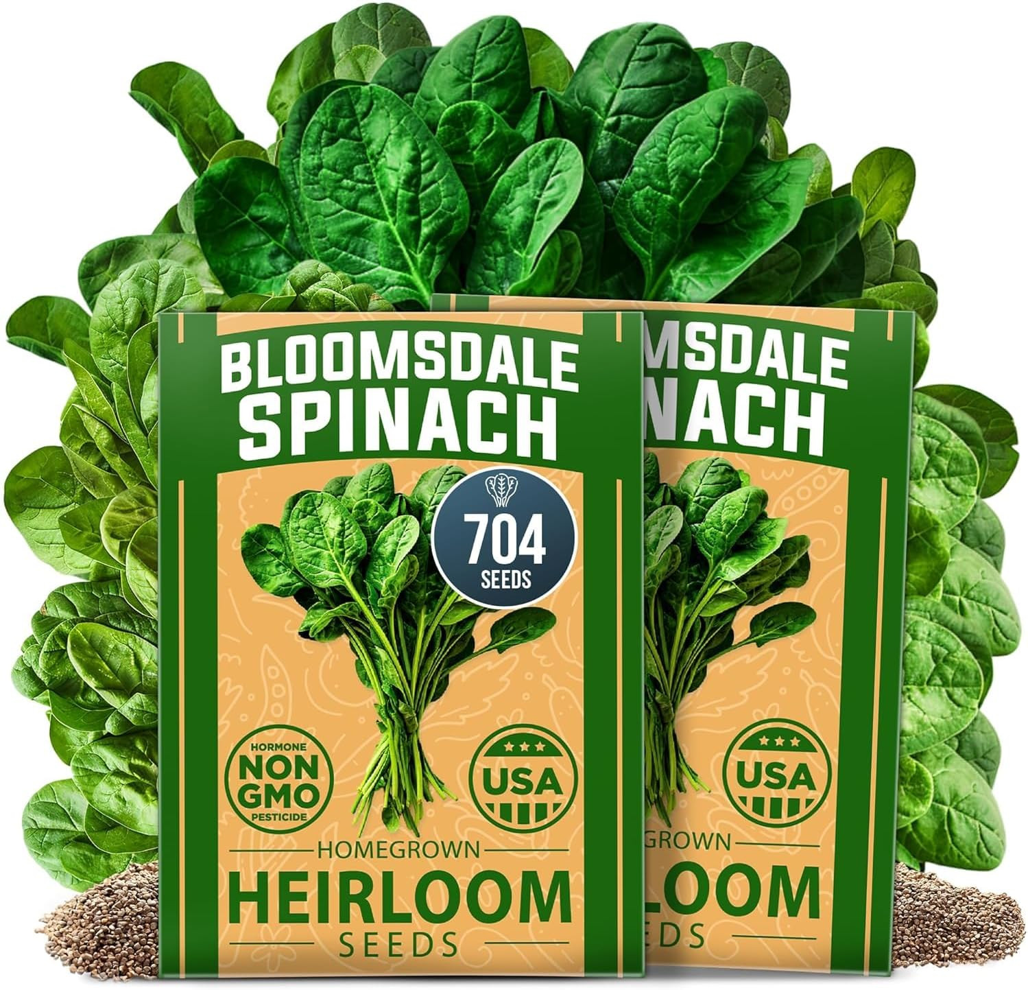 Bloomsdale Spinach Seeds – 2 Bulk Packs (Spinacia Oleracea) – 704 High Germinati