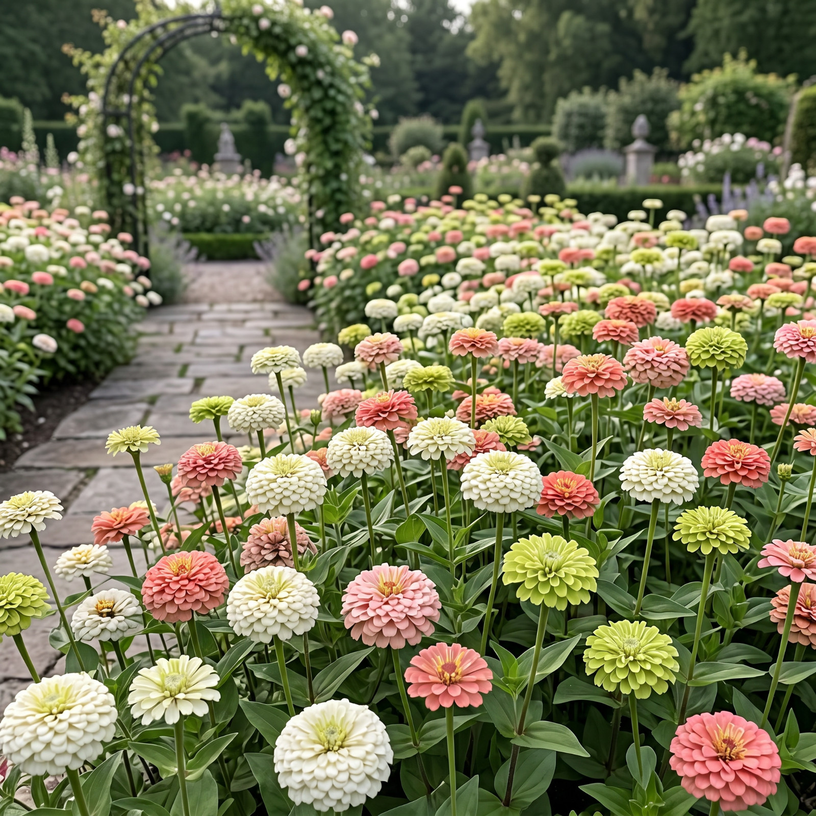 Zinnia GIGANTICA BLUSH & LIME Wedding Mix Huge Double Bloom Cut Flowers 50 Seeds