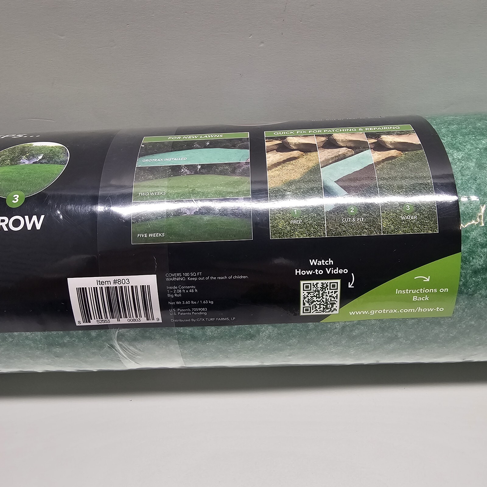 Grotrax Biodegradable Grass Seed Mat Year Round Full Sun Green 100 Sq Ft Roll